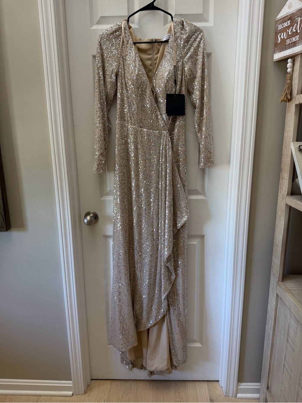 Mac Duggal Sequined Champagne Dress